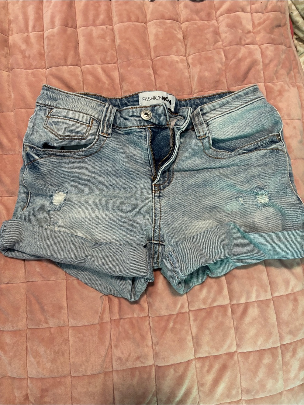 Fashion Nova Light Blue Distressed Roll Cuff Denim Shorts